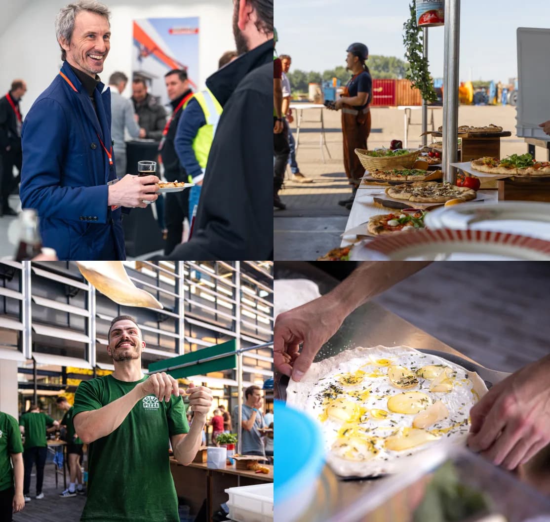 Gasten aan tafel tijdens een personeelsfeest met Italiaans thema
