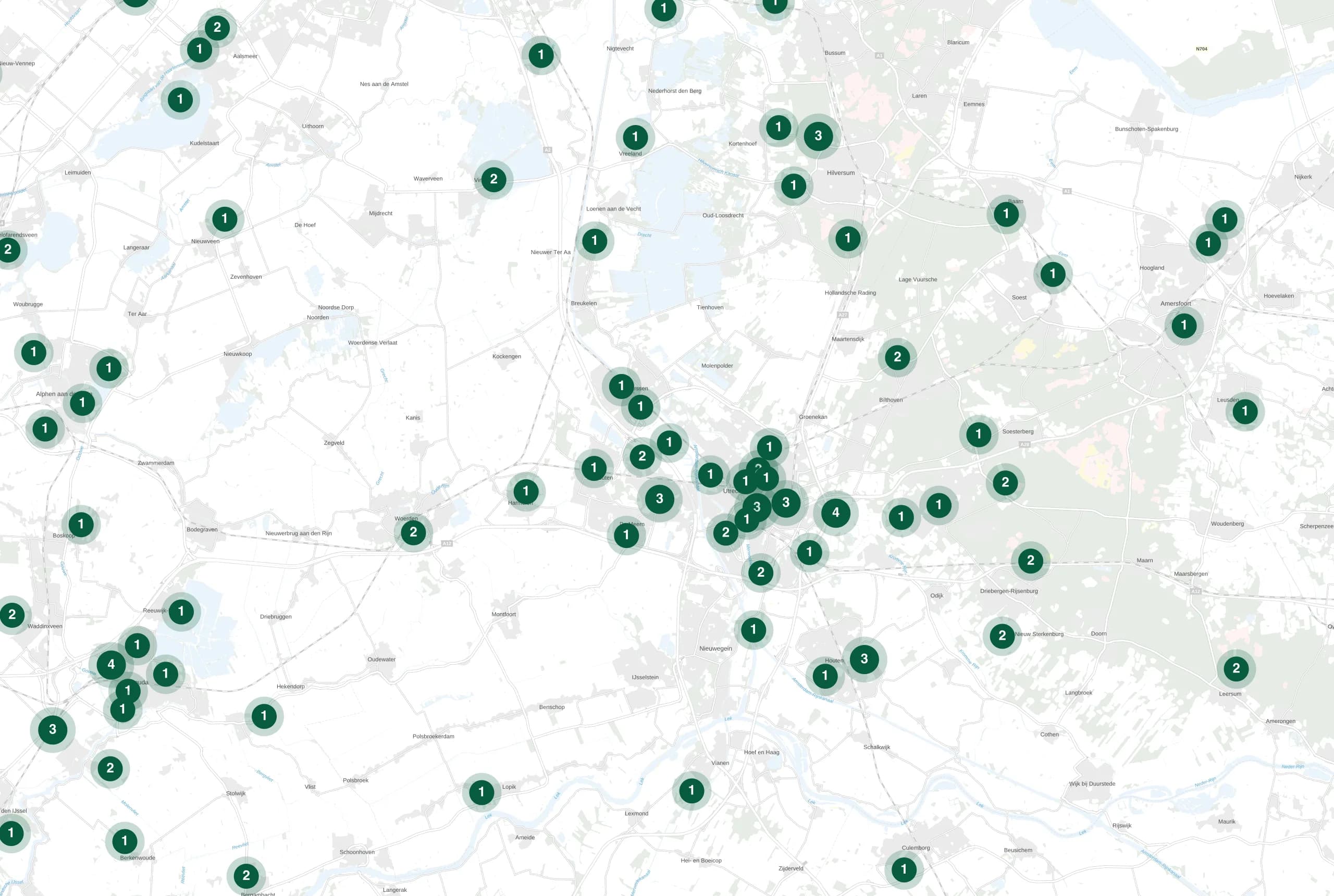 Kaart van Utrecht met de plekken waar Holie Pizza catering verzorgde