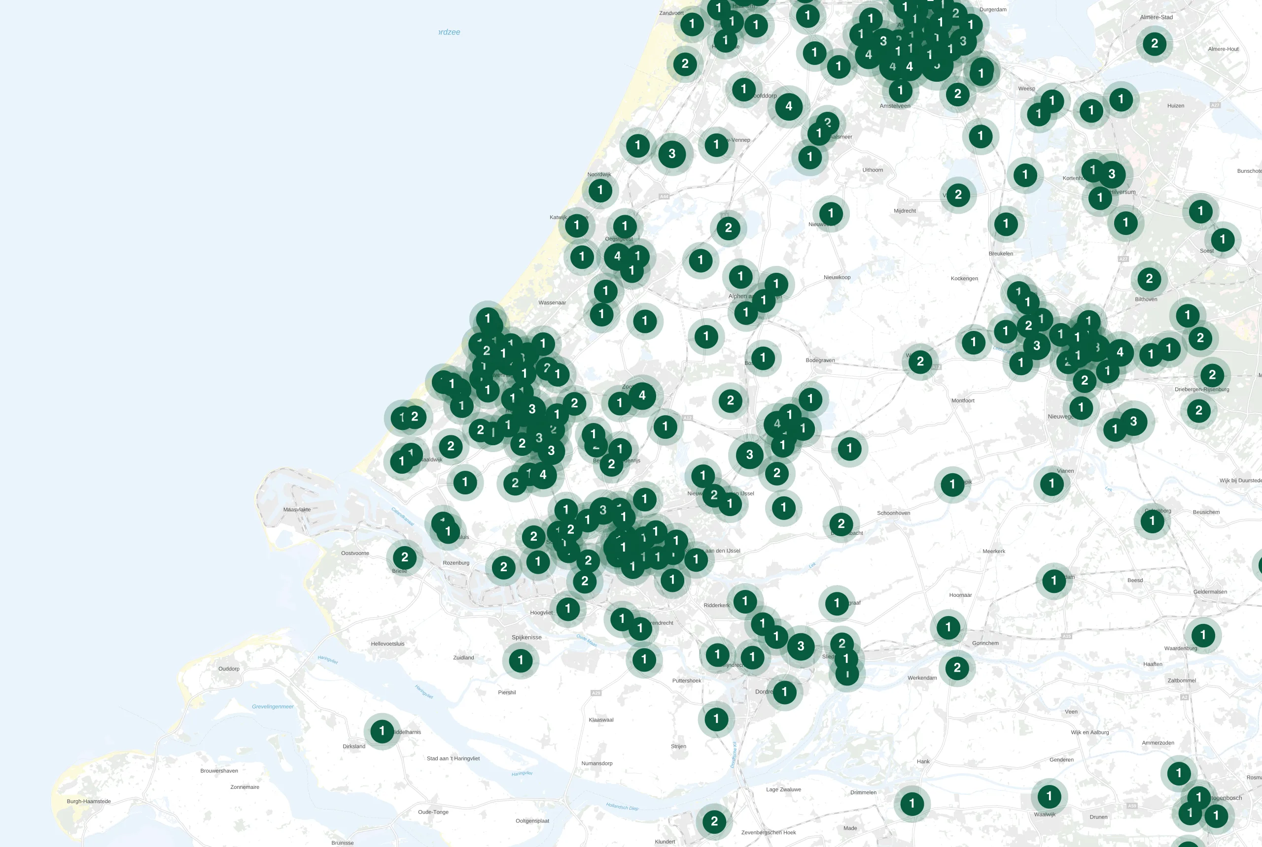 Kaart van Zuid-Holland met de plekken waar Holie Pizza catering verzorgde