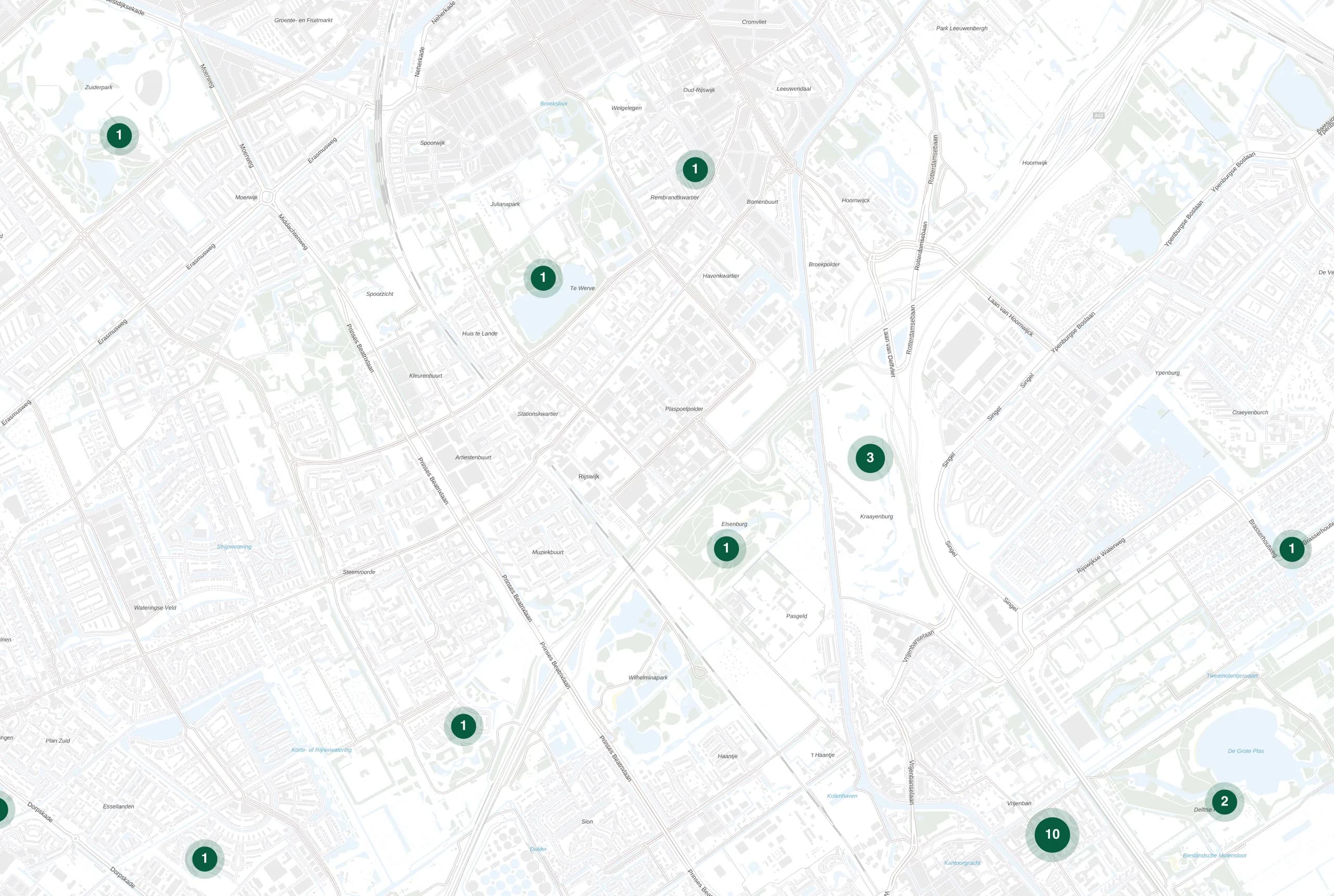 Kaart van Rijswijk met de plekken waar Holie Pizza catering verzorgde