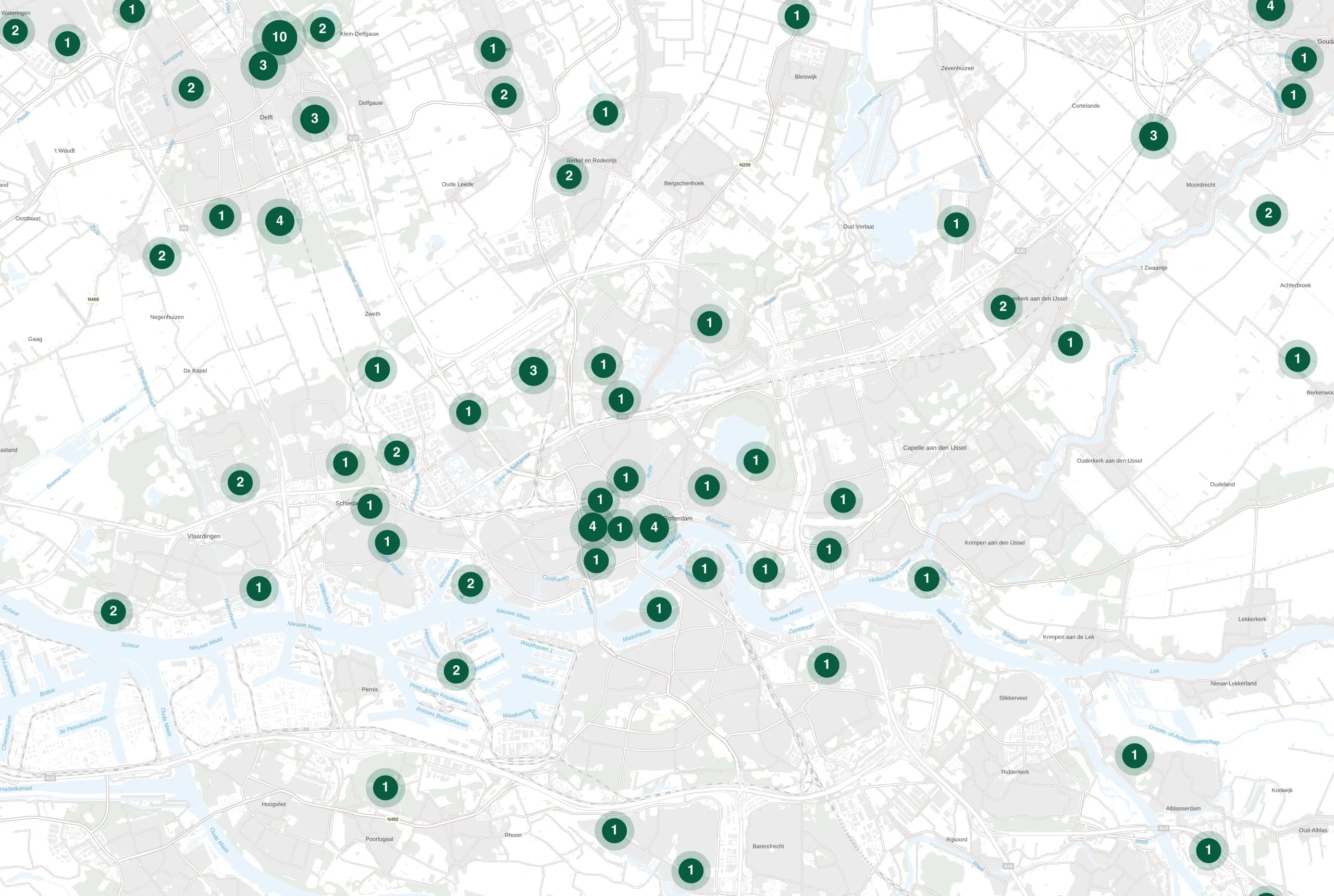 Kaart van Rotterdam met de plekken waar Holie Pizza catering verzorgde