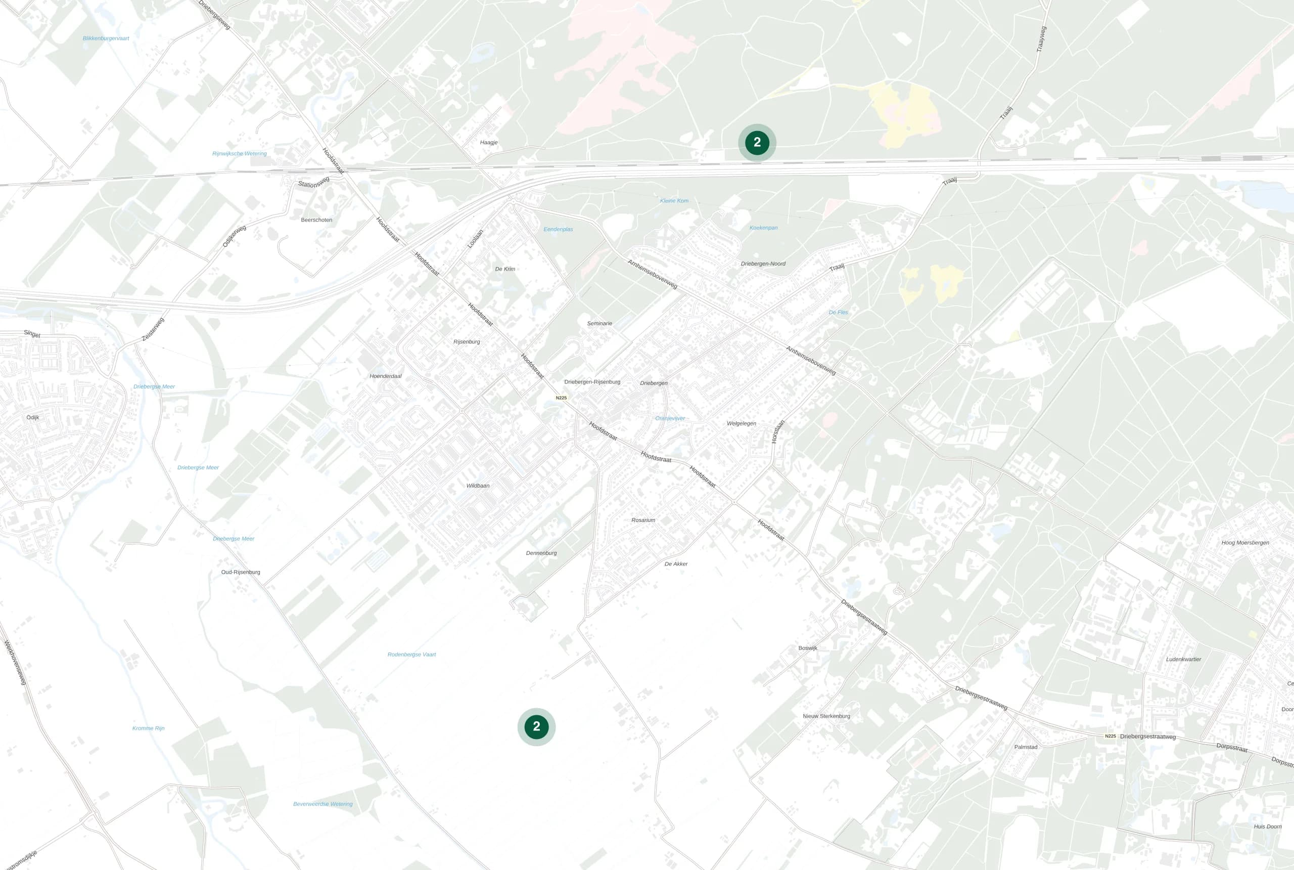 Kaart van Utrechtse Heuvelrug met de plekken waar Holie Pizza catering verzorgde