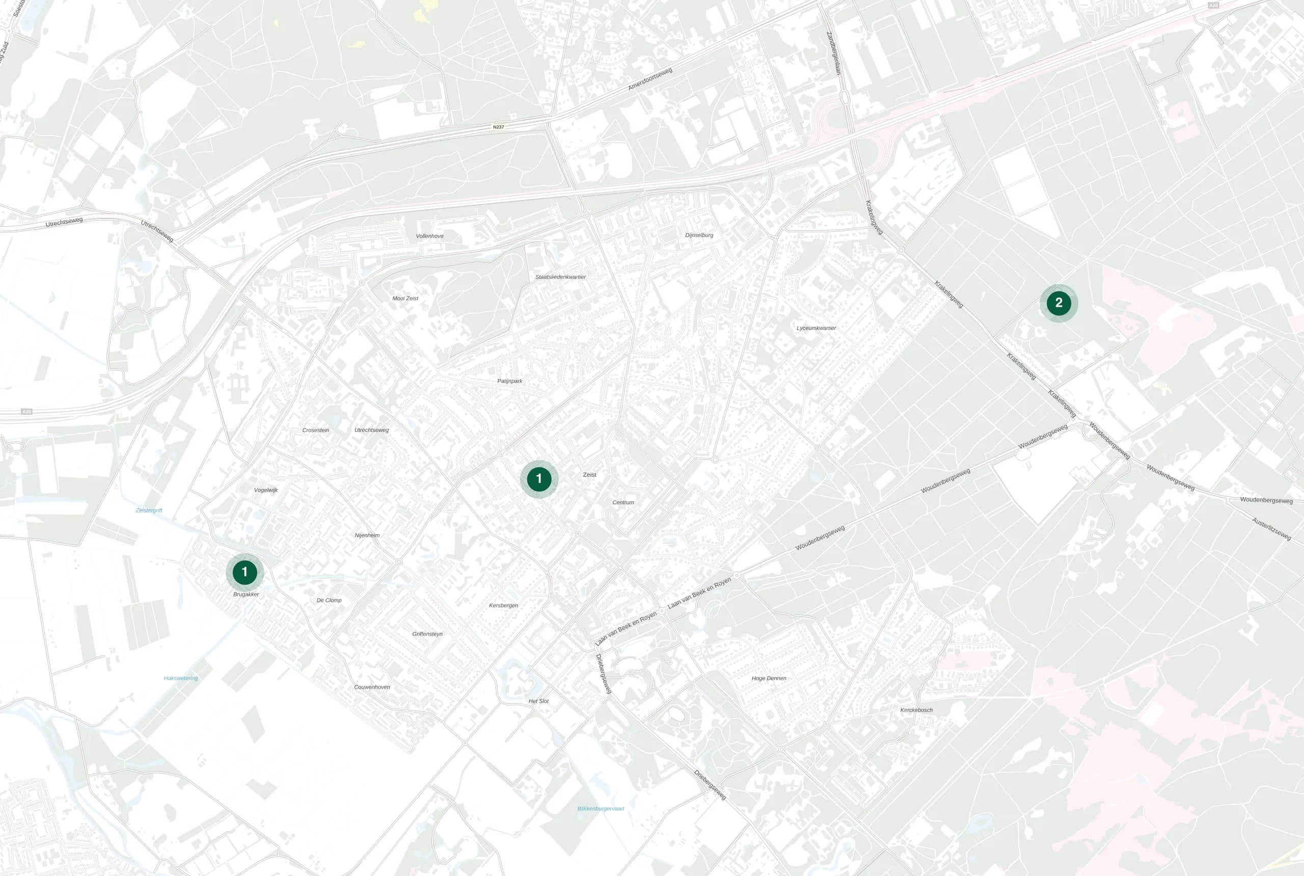 Kaart van Zeist met de plekken waar Holie Pizza catering verzorgde