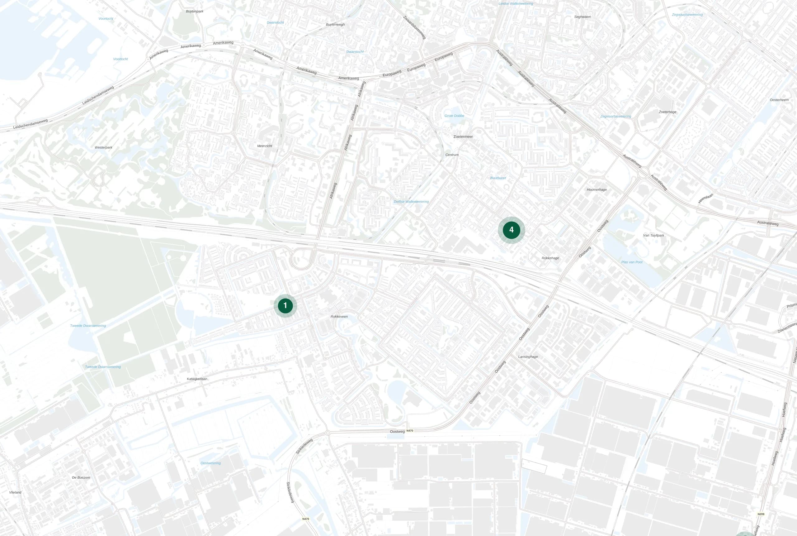 Kaart van Zoetermeer met de plekken waar Holie Pizza catering verzorgde
